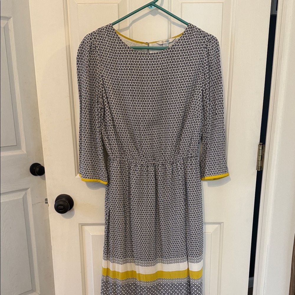 Boden Navy and Yellow Geometric Long Sleeve Dress